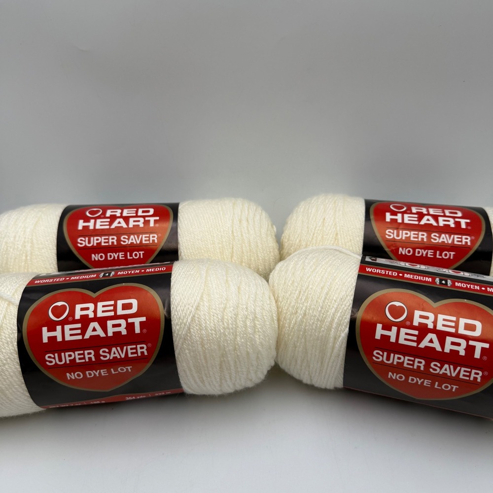 Red Heart Super Saver Soft White 0316 Yarn 4 Skeins Worsted Medium 4 7oz Each